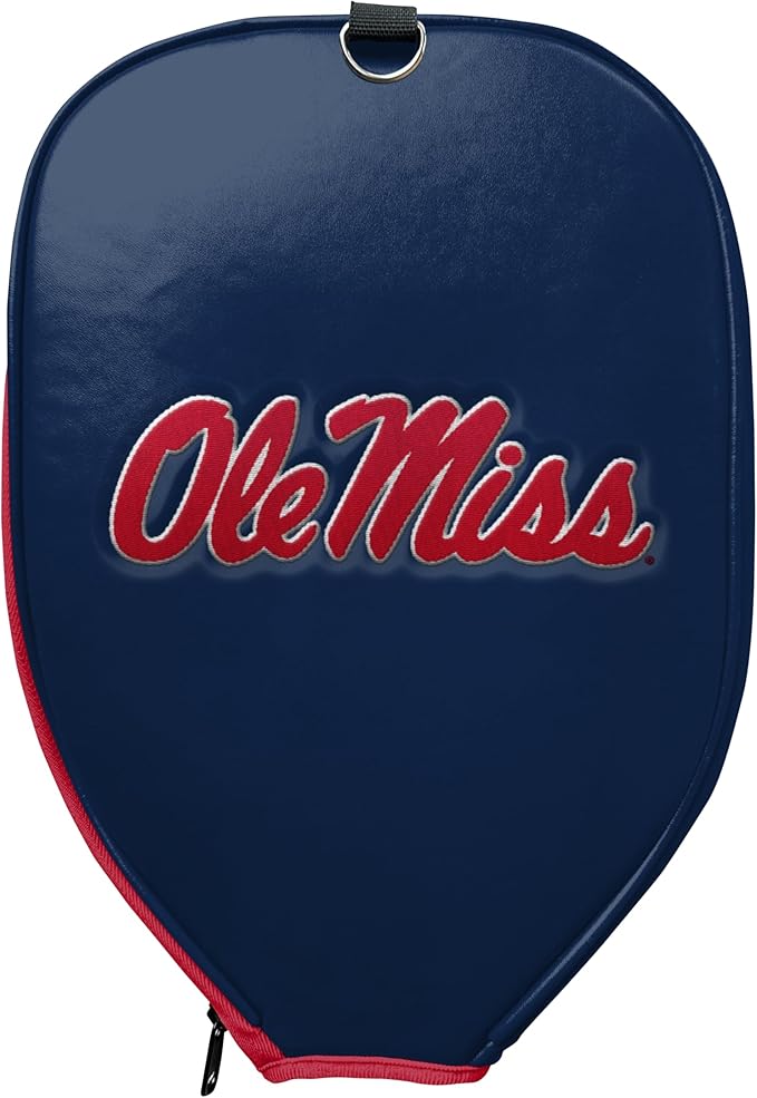Officially Licensed Collegiate Pickleball Paddle Cover - Lightweight PU Leather Material - Durable Foam Interior Protection with Zippered Closure - Fits Most Paddles on the Market