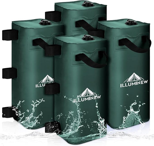 ILLUMINEW 4 Pack Canopy Water Weight Bag, 220 LBS Water Tent Weights Set of 4 Leg Weights for Gazebo, Pop Up Canopy, Canopies, Tent (Green 25L)