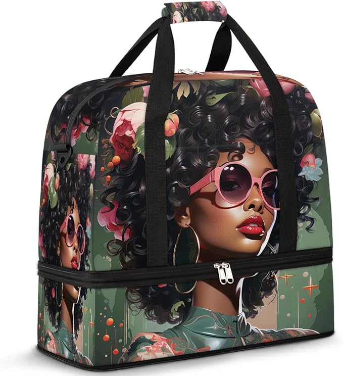 Travel Duffle Bags With Shoes Compartment for Women Men African Women Lightweigh Sports Tote Gym Bag Fashion Foldable Canvas Weekender Overnight Carry On Luggage Handle Bag