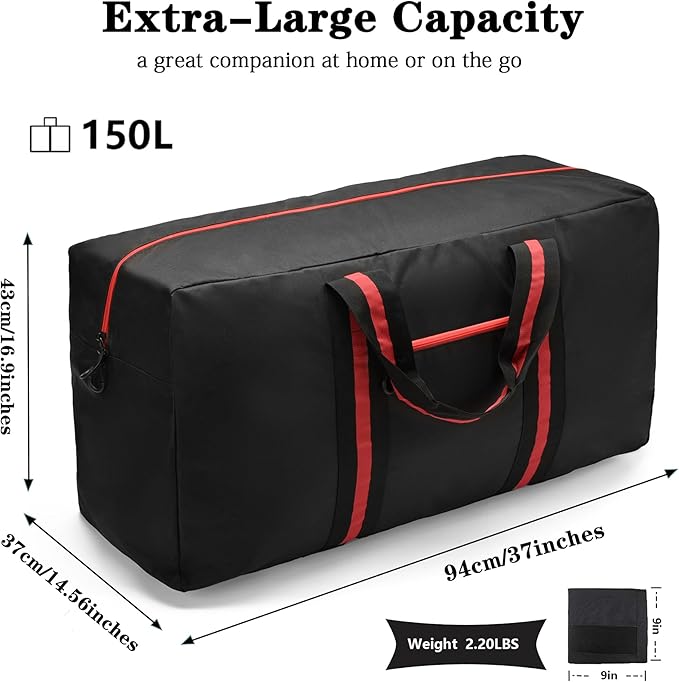 150L Large Duffle Bag for Travel 37” Diffle Bag for Overnight Weekender Camping, Storage for Men Women, Grey