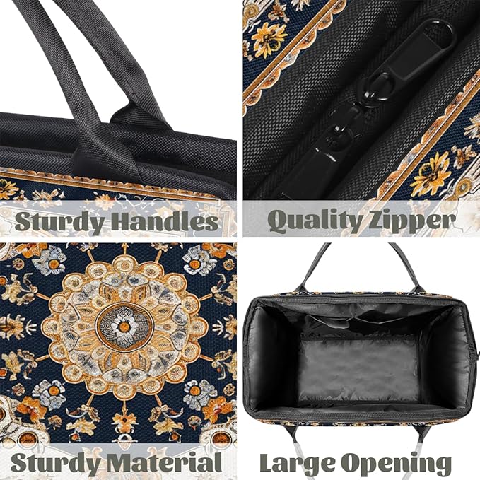 Travel Duffle Bag, Mandala Carpet Flower Overnight Weekender Tote Bag for Women Men Waterproof Carry On Luggage with Zipper Lightweight Sport Gym Bag for Traveling Yoga Camping Traveling Gifts