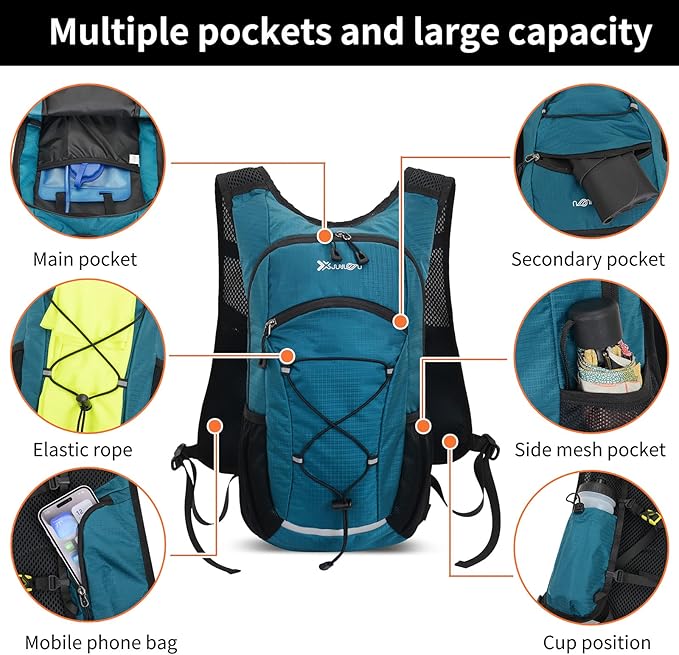 BiYiYun 15L Small Hiking Backpack Lightweight Hydration Backpack for Men Women, Warterproof Hiking Daypack for Travel Cycling