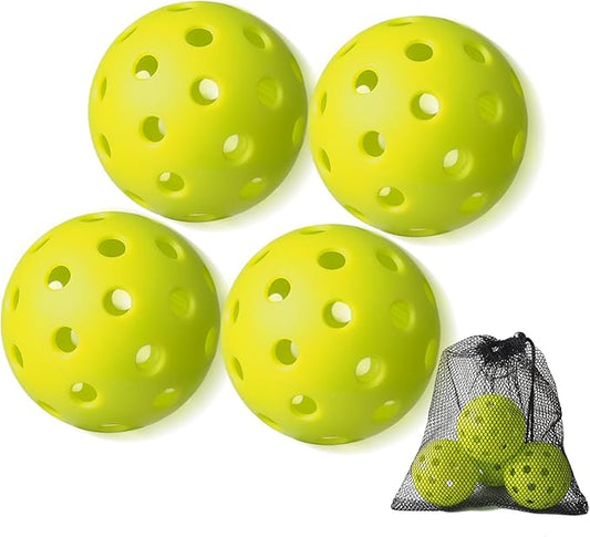 4 Pack Outdoor Pickleball Balls with Mesh Bag, Premium Pickle Balls with High Visibility, Consistent Flight & Reliable Bounce, 40 Holes Outdoor Pickleballs for Every Skill Level