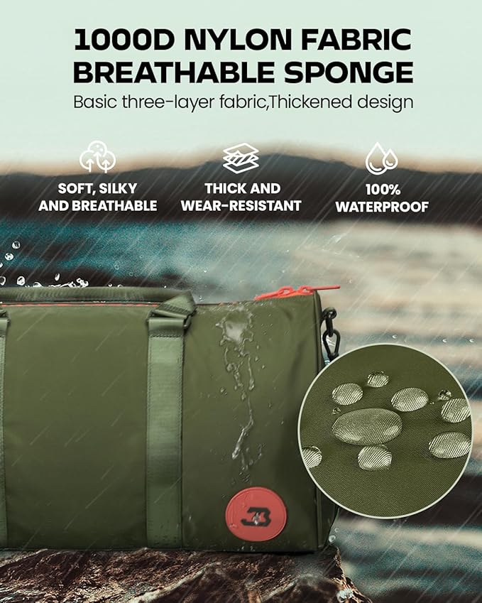 4Pcs/Set Waterproof Sports Duffel Bag 1000D Nylon Heavy Duty Travel Swim Gym Bags for Men and Women Weekender Bag with 3 Accessory Bags of Wet & Dry Separation Upgrades 2.0 Green