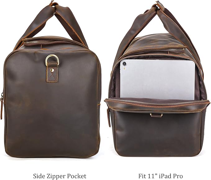 Polare 23" Full Grain Leather Travel Duffle Bag For Men 42L Duffel Bag Overnight Carry on Luggage Sport Weekender Bag