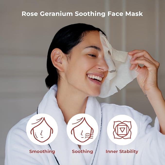 INNA ORGANIC Sheet Mask - After sun care & Soothing｜EWG & COSMOS certified (Pack of 3) | Rose Geranium Essential Oils Infused Skin Care | Luxury Clean Beauty