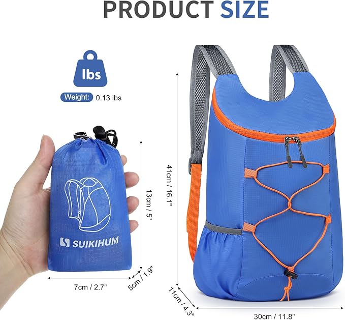 20L Hiking-Daypack Lightweight Foldable Travel Packable Backpack for Camping Cycling Outdoor, Blue