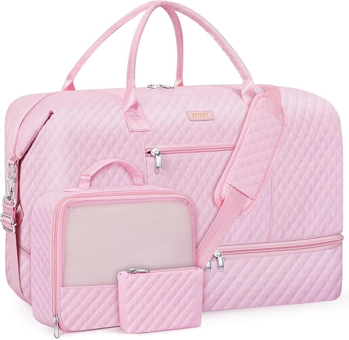 Weekender Bag for Women, Travel Duffel Bag Carry On Overnight Bag with Shoe Compartment Large Nylon Travel Weekend Tote Bag