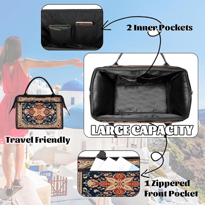 Travel Duffle Bag, Bohemian Print Floral Overnight Weekender Tote Bag for Women Men Waterproof Carry On Luggage with Zipper Lightweight Sport Gym Bag for Traveling Yoga Camping Traveling Gifts