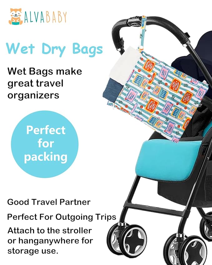 ALVABABY 2pcs Cloth Diaper Wet Dry Bags Waterproof Reusable with Two Zippered Pockets Travel Beach Pool Daycare Soiled Baby Items Yoga Gym Bag for Swimsuits or Wet Clothes 2LM22