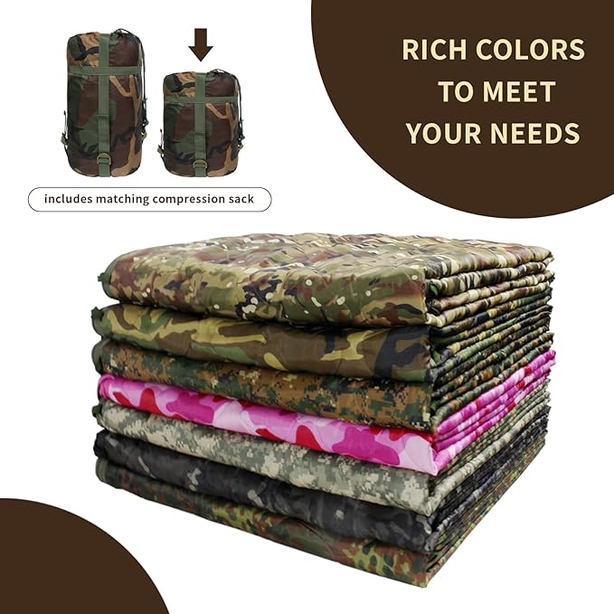 GRVCN Military Blanket - Camping Sleeping Bag with Zipper, Poncho Liner Thermal Insulated Blanket, Lightweight Portable Outdoor Hiking Survival Compression Carry Bag