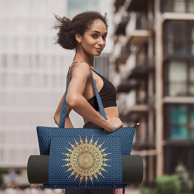 Adalore Women's Yoga Bag with Yoga Mat Carrier - Large Mat Pocket Fitness Tote for Pilates, Gym, Travel, Office & Beach