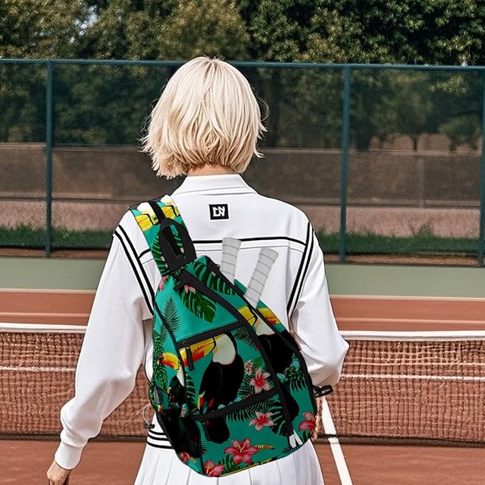 Pickleball Bag Toucan Emerald Green Pickle Ball Backpack for Women Men Premium Lightweight Crossbody Sling Bag Sports Backpack for Pickleball Paddle Tennis