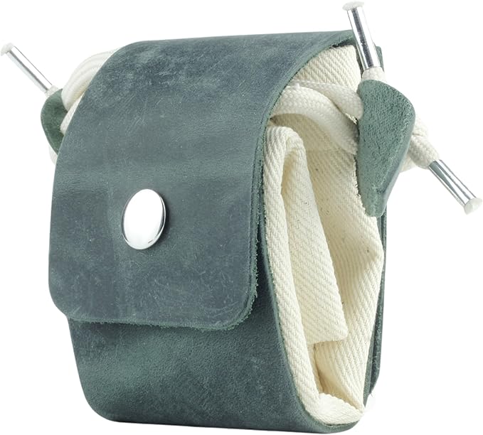 Toprank Leather Foraging Pouch – Collapsible Canvas and Leather Belt Bag for Hiking, Mushroom, Rock & Shell Collecting (Green/Off-White)
