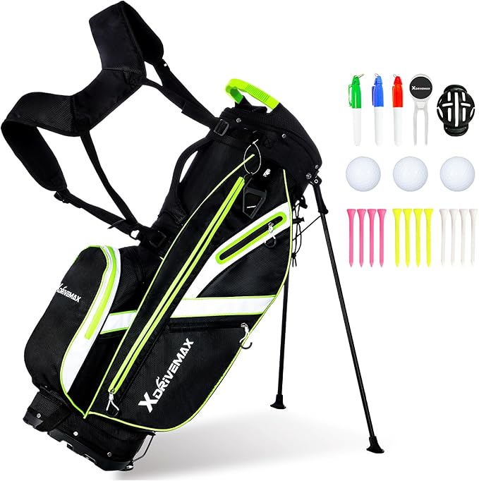 XDriveMax Golf Stand Bag, Lightweight 8-Way Top Dividers Golf Bag with Insulated Cooler Pocket, Dual Strap System & Rain Cover, Includes Golf Accessory Kit