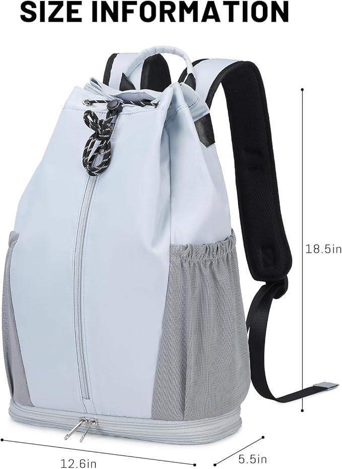 mygreen Gym Drawstring Backpack with Shoe Compartment – Waterproof Sports Bag, Lightweight & Breathable for Gym, Travel, Yoga | Large Capacity, Foldable Design Black