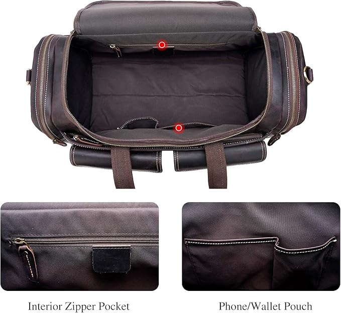 Polare 23" Duffel Thick Full Grain Cowhide Leather Gym Weekender Overnight Luggage Bag For Men 42L