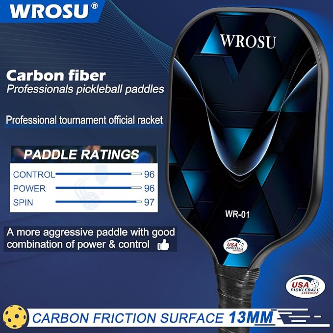 Carbon Fiber Pickleball Paddles Set of 4 or 2 Rackets,USAPA Approved Pickleballs Equipment with Balls,Bag,Accessories,Carbon Fiber T300 Lightweight Pickleball Racquet Set for Men,Women,Kids,Adults