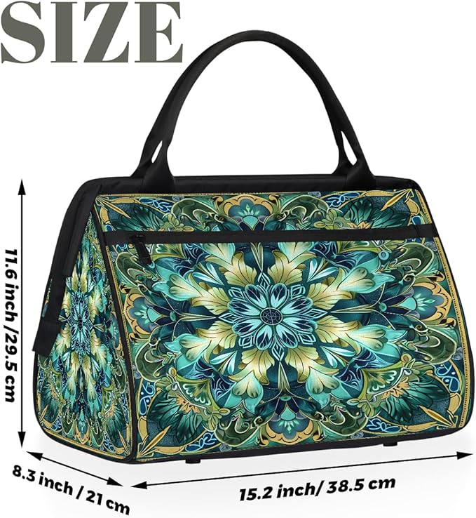 Travel Duffle Bag, Turquoise Mandala Flower Overnight Weekender Tote Bag for Women Men Waterproof Carry On Luggage with Zipper Lightweight Sport Gym Bag for Traveling Yoga Camping Traveling Gifts