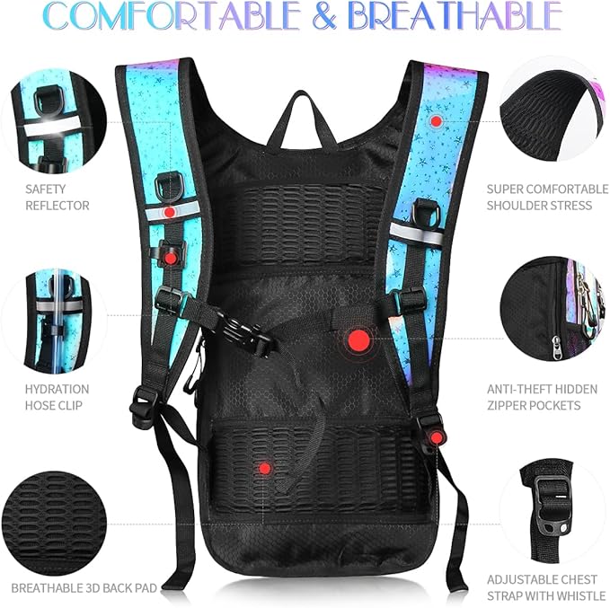 CITCAR Hydration Pack, Water Backpack with 3L Hydration Bladder Lightweight Insulation, Festival Essential, Rave Hydration Backpack, Hydropack Backpack for Rave, Hiking, Biking, Festival Gear