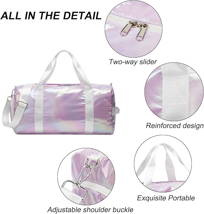 ZHIERNA Sports Gym Dance Bag for Women Girls, Shimmery Waterproof Duffle Travel Bag With Shoes Compartment and Wet Dry Pocket (Green)