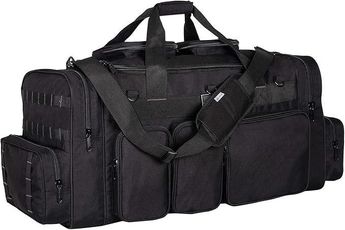 K-Cliffs Tactical Range Duffel Heavy Duty Large Gear Duffle Durable Quality Travel Sports Gym Equipment Bag Military Molle with Lockable Zippers with US Flag Patch 33 Inch Black