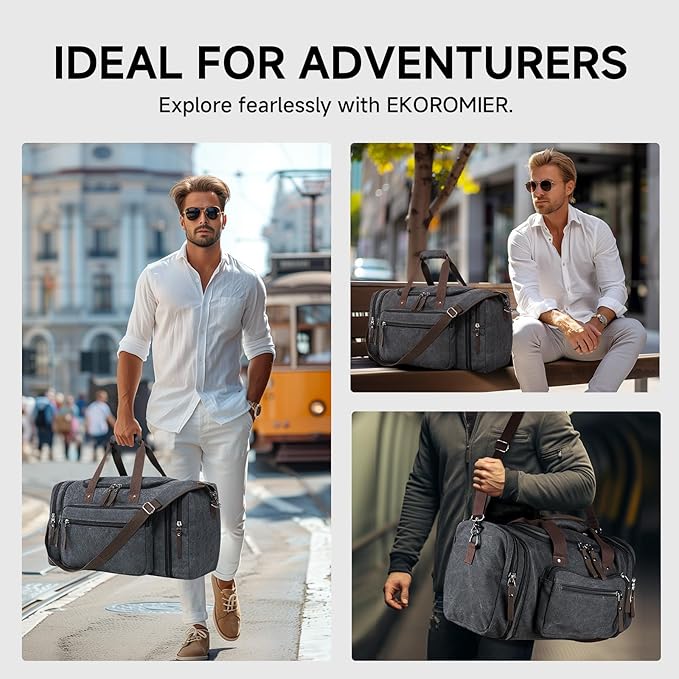 Canvas Expandable Duffle Bag for Men Traveling, Luggage Travel Bag Weekender Overnight Bag,Mens Gym Carry on Duffel Bags
