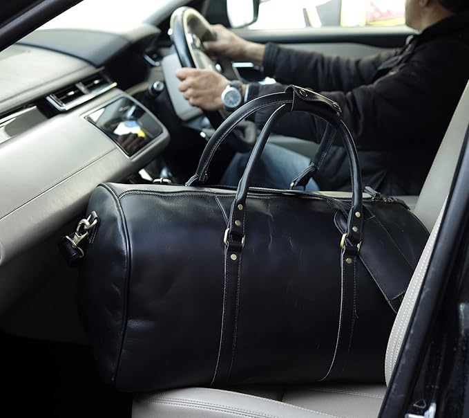 Leather Travel Bag,Weekender Overnight Bag Leather Large Carry On Bag Travel Tote Duffel Bag for Men & Women