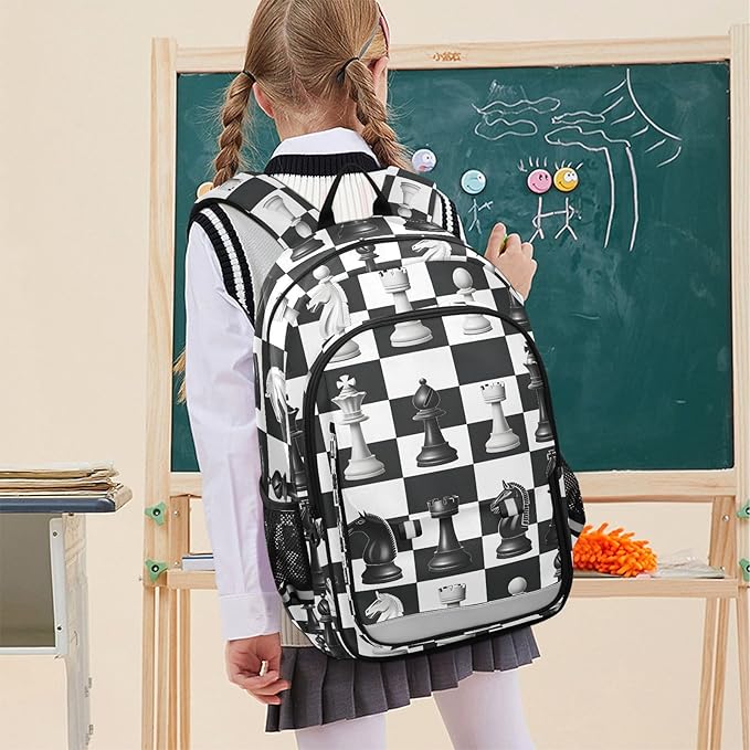Black White Buffalo Plaid Chess Laptop Backpack Purse for Women Men School Bag 17 Inch Bookbag Student Boys Girls Travel Casual Daypack