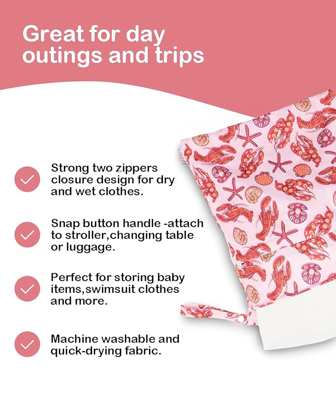 ALVABABY 2pcs Cloth Diaper Wet Dry Bags Waterproof Reusable with Two Zippered Pockets Travel Beach Pool Daycare Soiled Baby Items Yoga Gym Bag for Swimsuits or Wet Clothes 2LM23