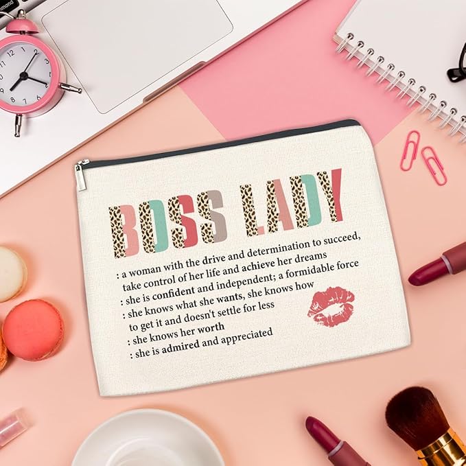 Appreciation Gifts Makeup Bag for Women, Boss Lady Gifts Inspirational Christmas Retirement Gift with Quotes for Leader Manager Coworker Cosmetic Bag with Zipper Travel Toiletry Pouch for Purse