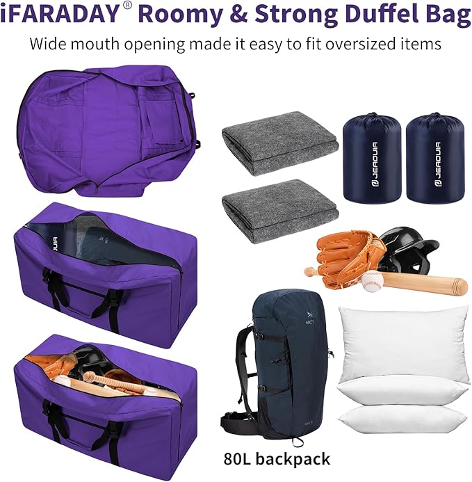 110L Extra Large Duffel Bag 32.5 inch Travel Duffle Bag lightweight Luggage Storage Bag for Outdoor, Camping, Sport-Purple