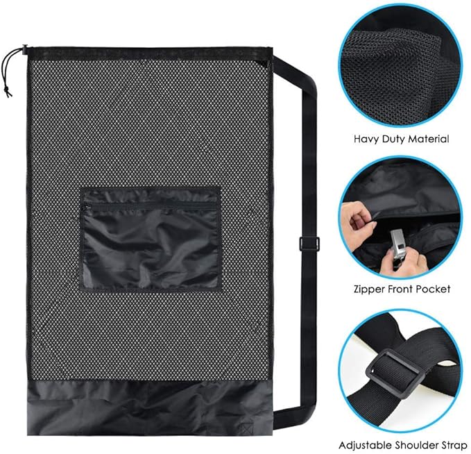 BROTOU Extra Large Mesh Ball Bag, Drawstring Socce Bag for Coach, Use for Basketball, Volleyball, Baseball, Mesh Equipmenbag with Adjustable and Portable Strap