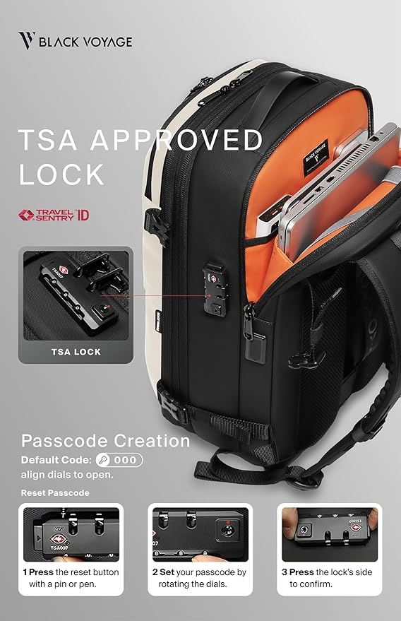 BlackVoyage Vortex Vacuum Seal Travel Backpack 60L Expandable Air Compression System Water Resistant TSA Lock Carry-On Suitcase Luggage White AERO - Vacuum Pump Included