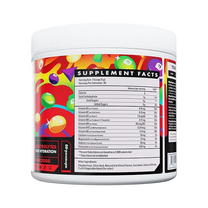 Advanced Hydration High-Performance Electrolyte Drink Mix with B Vitamins for All-Day Hydration - Caffeine Free, Zero Calories, Sugar Free, & Keto Friendly - (30 Servings, Rainbow Candy)
