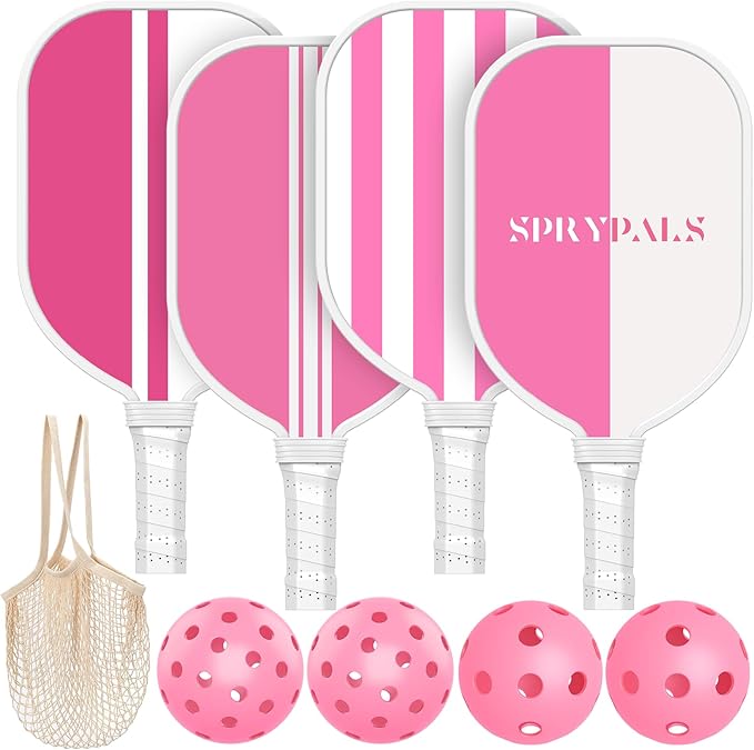 Pickleball Paddles Set of 4, USAPA Approved Pickleball Set of 4 with 4 Pickleball Balls & 1 Carry Bag Premium Wooden Cute Pickle Ball Paddles Grip Gifts for Women Youth Men