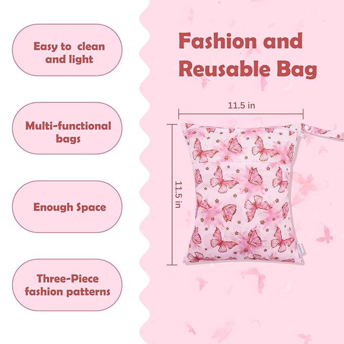 ALVABABY 3pcs Cloth Diaper Wet Dry Bags Waterproof Reusable with Two Zippered Pockets Travel Beach Pool Daycare Soiled Baby Items Yoga Gym Bag for Swimsuits or Wet Clothes 3L-ZM19A