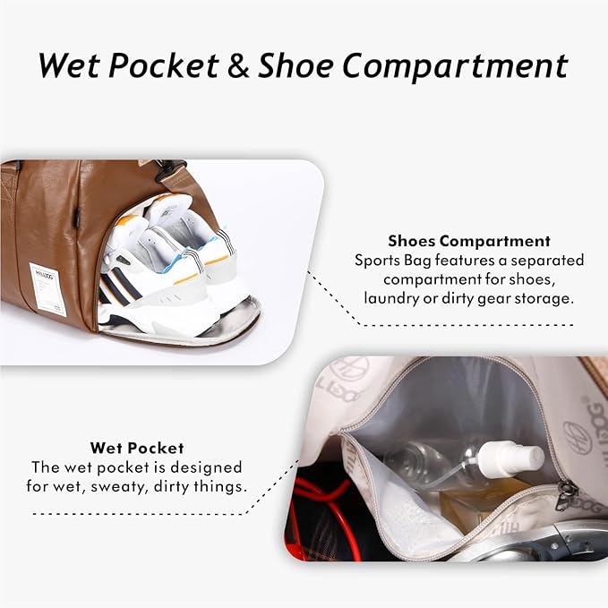 Leather Travel Bag with Shoes Compartment & Wet Pocket, Sports Gym Tote Bag Travel Duffel for Men & Women, Overnight Weekender Bag Waterproof Leather Large Carry On Bag