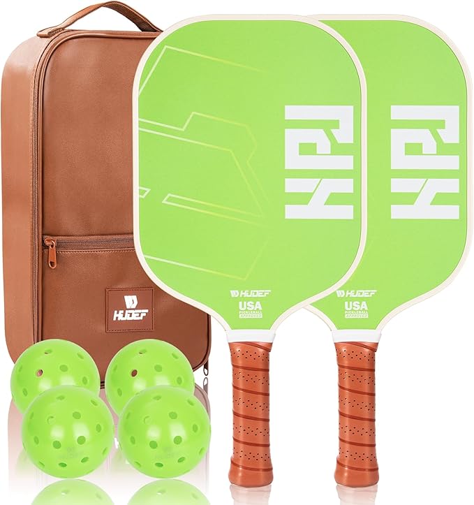 HUDEF USAPA Pickleball Paddles Set: Graphite & Fiberglass Honeycomb Core, 4 Outdoor Balls, PU Leather Carry Bag