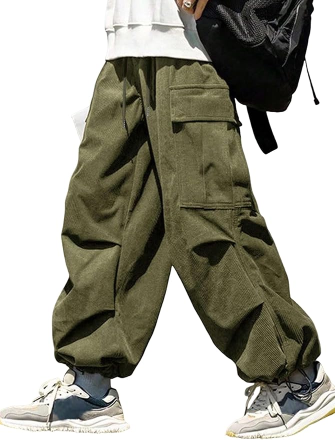 ZAFUL Men's Parachute Pants Casual Baggy Cargo Drawstring Trouser