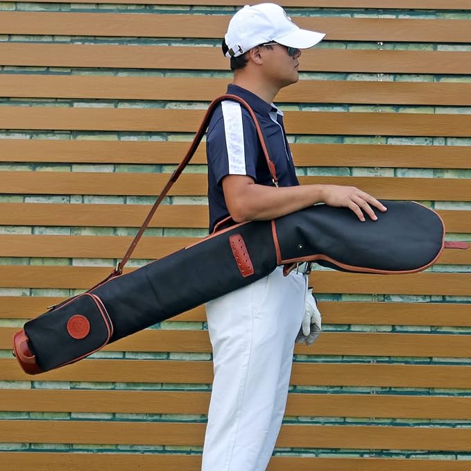 Tourbon Vintage Golf Club Carry Bags Travel Case - Canvas and Leather