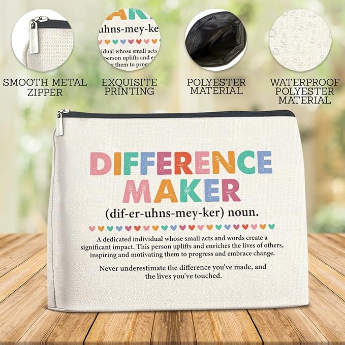 Appreciation Gifts Makeup Bag for Women, Difference Maker Office Gift Christmas Birthday Gifts for Female Boss Manager Leader Coworker Cosmetic Bag with Zipper Travel Toiletry Pouch for Purse