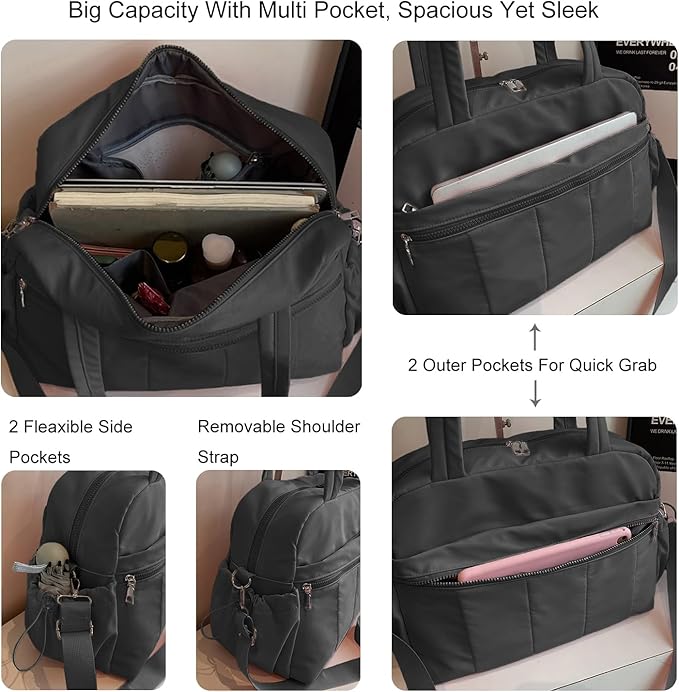 Gym Bag Sport Duffel Overnight Weekender Travel Bag with wet pocket and shoe pocket M02 Black