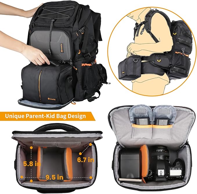 TARION 27L Large Waterproof Camera Backpack - 2 in 1 Professional Camera Bags for Photographers with 15.6" Laptop Compartment & Raincover & Tripod Holder (PB01)