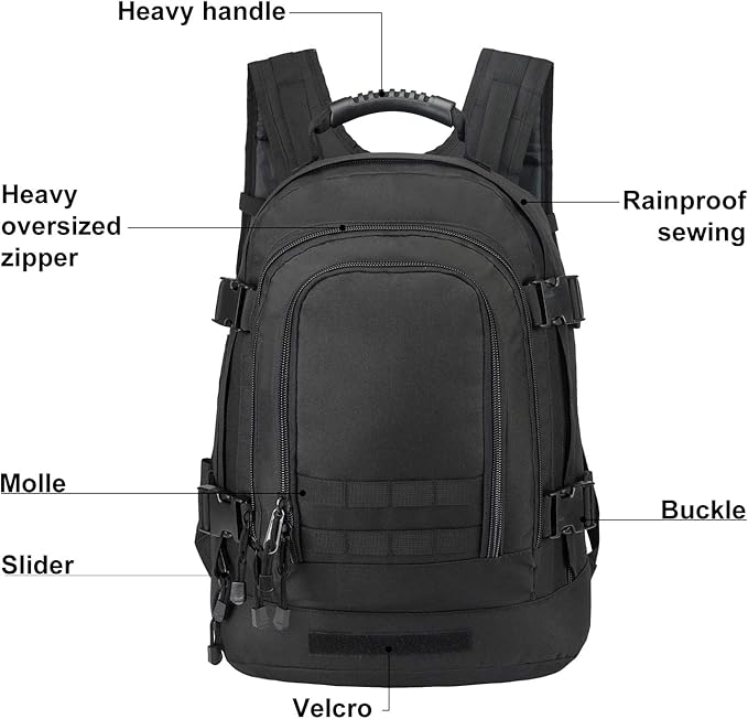 ZSearARMY Tactical Backpacks Assault Pack 3 Day Bag Expandable Backpack Out Bag Classic Case Travel Hiking(Black, Not with Belt)