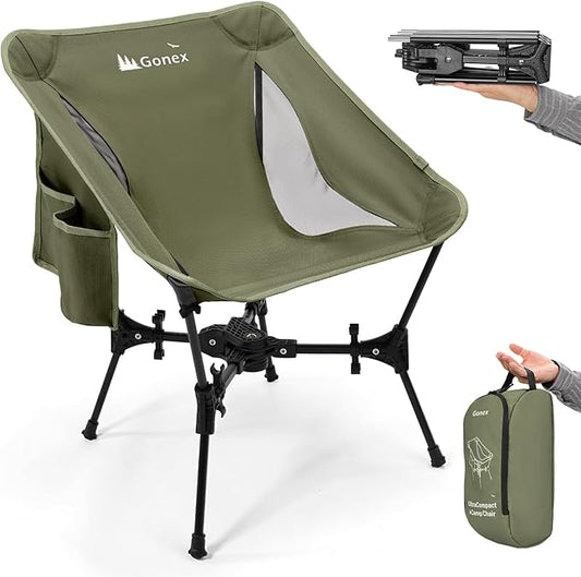 Gonex Portable Camping Chair, The 5th Gen Ultralight Compact Backpacking Foldable Lightweight Folding Chair for Outdoor Camp Hiking Beach Picnic Concert, Supports 330lbs (Army Green, 1 PCS)