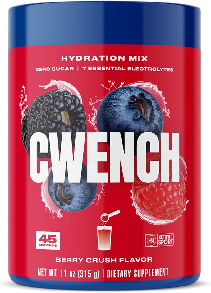 CWENCH HYDRATION Electrolyte Mix Berry Crush 11oz – Healthy Hydration Drink Powder for Sports, Gym, Travel, Fitness, Work, Zero Sugar, NSF Certified, Energy & Recovery