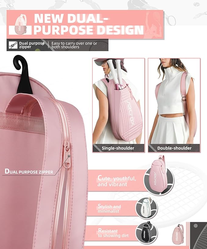 ARCFOX Tennis Racket Bag 2-in-1 Large Capacity Tennis Racket Backpack for Women and Men, Water-Resistant Lightweight Tennis Crossbody Bag for Pickleball Paddles, Badminton Squash Racquet