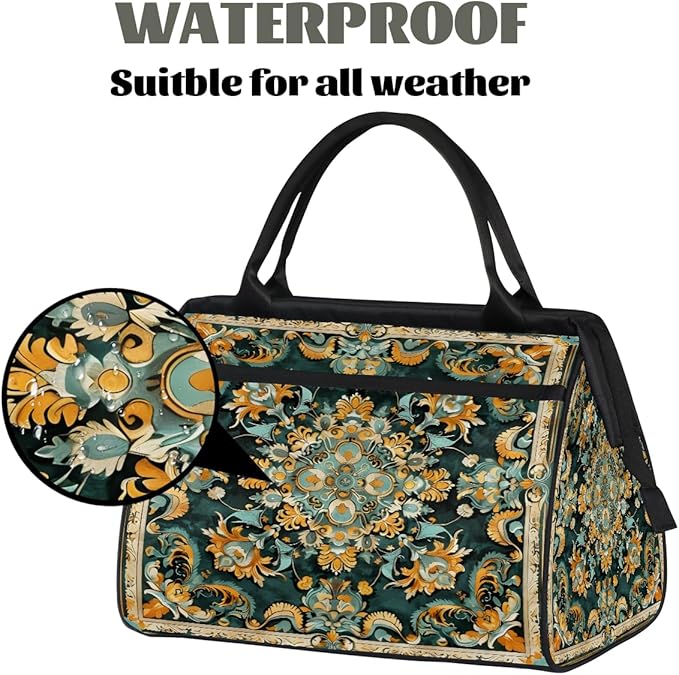 Travel Duffle Bag, Carpet Flower Patterns Overnight Weekender Tote Bag for Women Men Waterproof Carry On Luggage with Zipper Lightweight Sport Gym Bag for Traveling Yoga Camping Traveling Gifts
