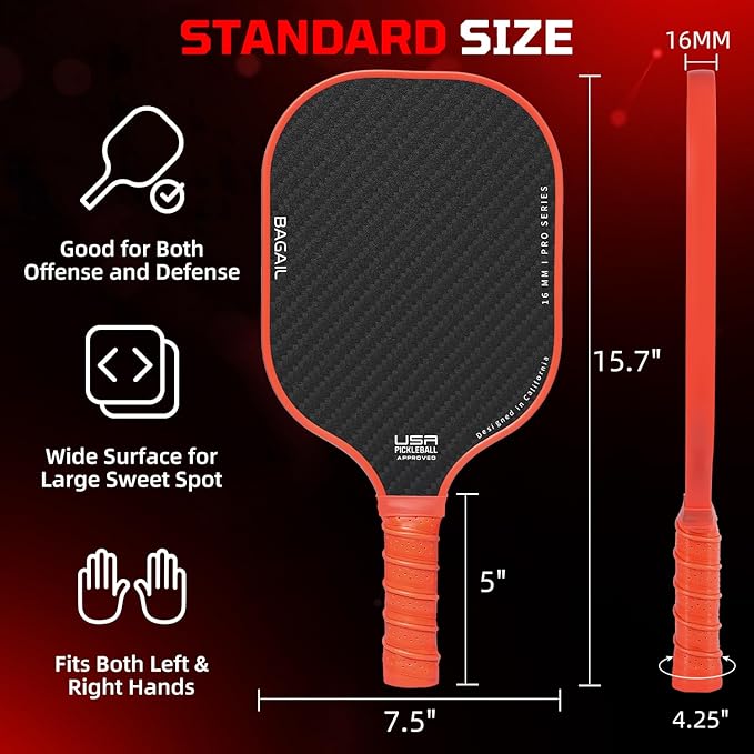 BAGAIL Pickleball Paddles, USAPA Approved Fiberglass Surface Pickleball Set, Lightweight Pickle Ball Rackets with 4 Balls, 1 Bag, Designed in California for Traction and Stability